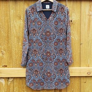 CAbi | Blue Brown Provincial Floral Dress Shirt
